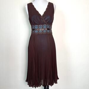Vintage y2k Brown Teal Pleated Lace Rhinestone Dress